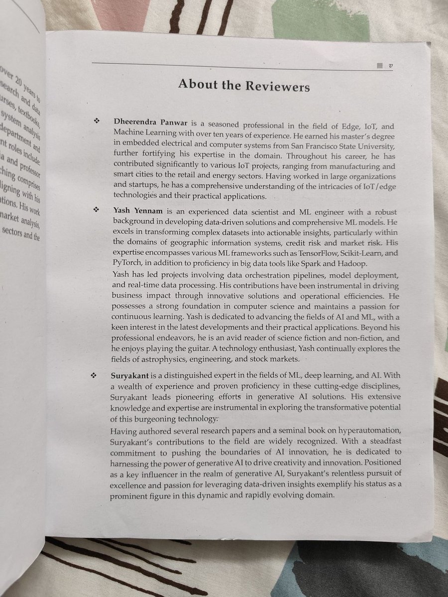 About the Reviewers page from Python for Finance, listing Dheerendra Panwar, Yash Yennam, and Suryakant